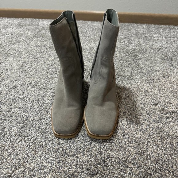 Turbulent Taupe Suede Leather Square Toe Mid-Calf Boots - Picture 6 of 9